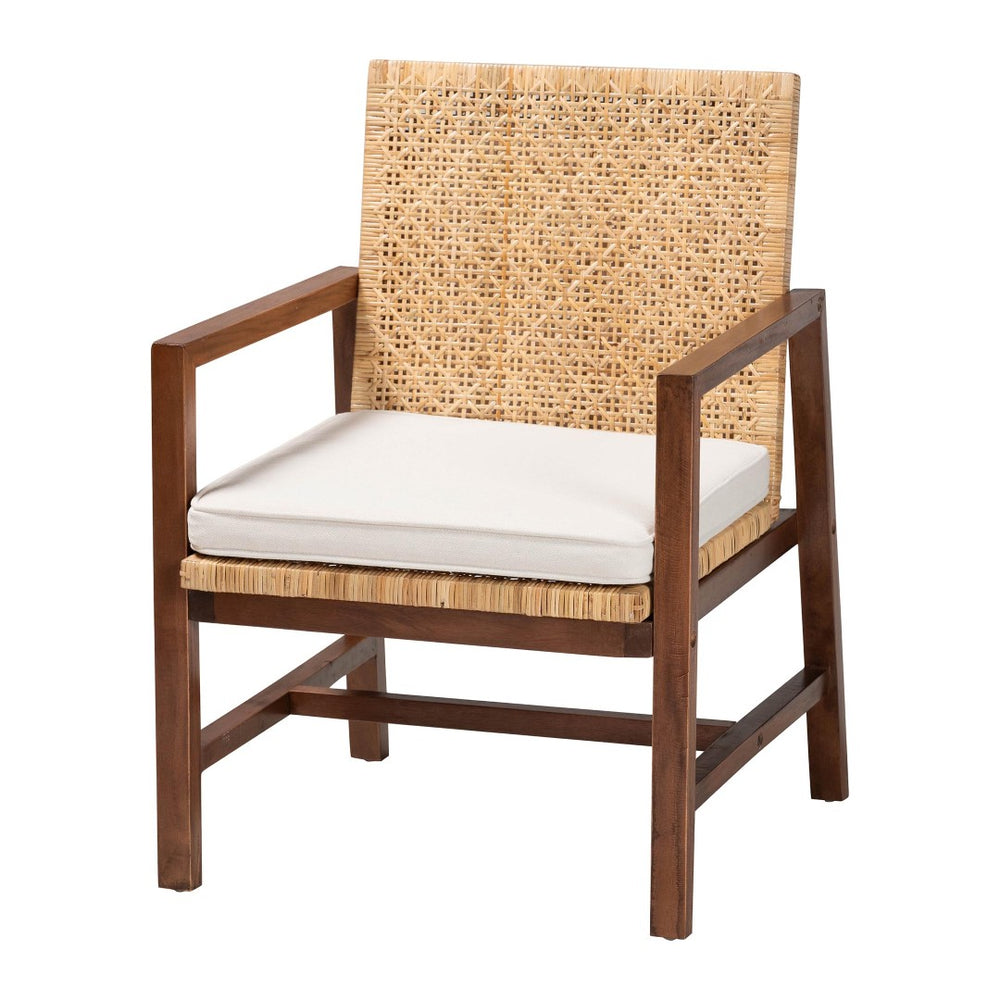 English Elm Bohemian Rattan Acacia Wood Accent Chair Geometric Weave Cushioned Seat Honey Finish B2750P467741