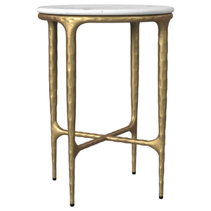 English Elm Prussia Genuine Marble Top Round Side Table with Hand-hammered Gold Steel Base B062P440297