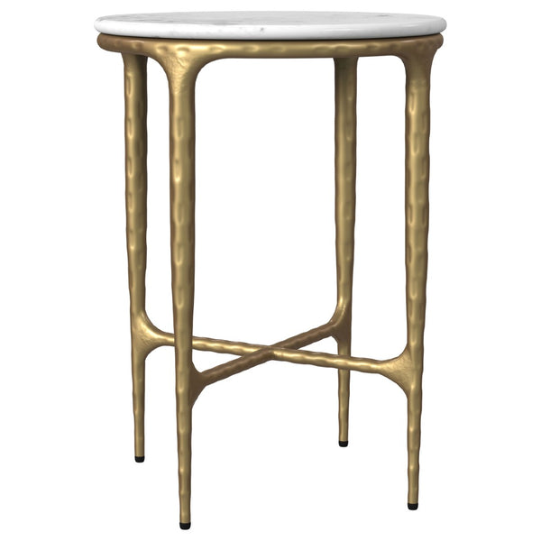 English Elm Prussia Genuine Marble Top Round Side Table with Hand-hammered Gold Steel Base B062P440297