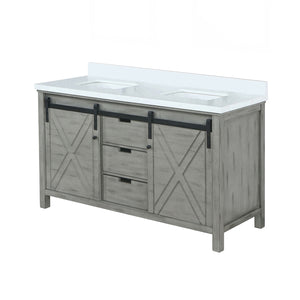 English Elm Ash Grey Double Bath Vanity With White Quartz Top, Soft-Close Drawers & Ample Storage Space - 60" W B2731P260998