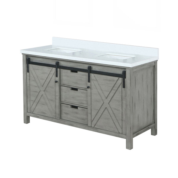 English Elm Ash Grey Double Bath Vanity With White Quartz Top, Soft-Close Drawers & Ample Storage Space - 60" W B2731P260998