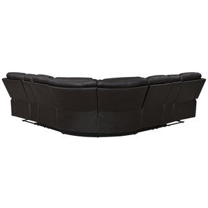 English Elm 113.5" Manual Reclining Sectional Sofa Set L-Shaped Symmetrical Motion Couch with LED Strip, 4 Cup Holders, Storage Boxes and Durable PU Leather Frame Black+Brown N719S001150D