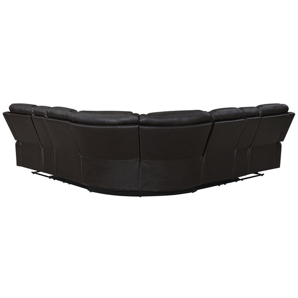 English Elm 113.5" Manual Reclining Sectional Sofa Set L-Shaped Symmetrical Motion Couch with LED Strip, 4 Cup Holders, Storage Boxes and Durable PU Leather Frame Black+Brown N719S001150D