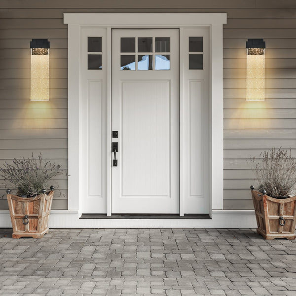 English Elm 18"(H) Modern Outdoor LED Wall Light 12W Weatherproof Bubble Crystal Sconce Black Finish, Up/Down Ambience for Porch Garden Patio W1340P239405