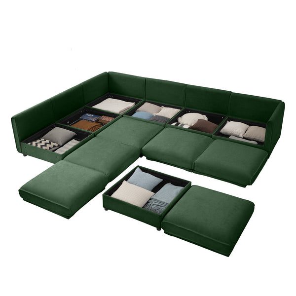 English Elm Modern 6-Piece Modular Sectional Sofa with Chenille Comfort, Cylindrical Support, Hidden Storage & Easy Assembly Green W714S01067