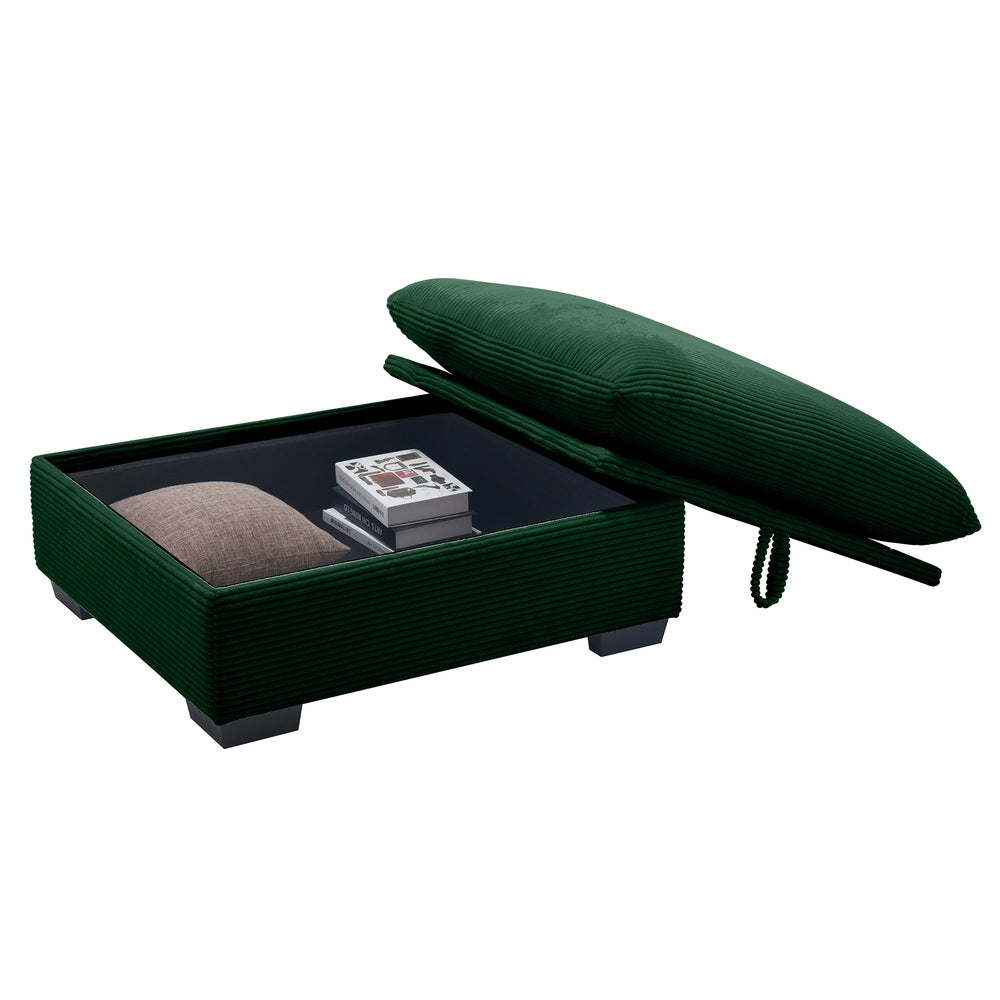 English Elm Corduroy Sofa Ottoman Footrest with Deep Cushions and Ergonomic Support for Cozy Living Spaces Green W714P183937