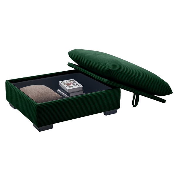 English Elm Corduroy Sofa Ottoman Footrest with Deep Cushions and Ergonomic Support for Cozy Living Spaces Green W714P183937