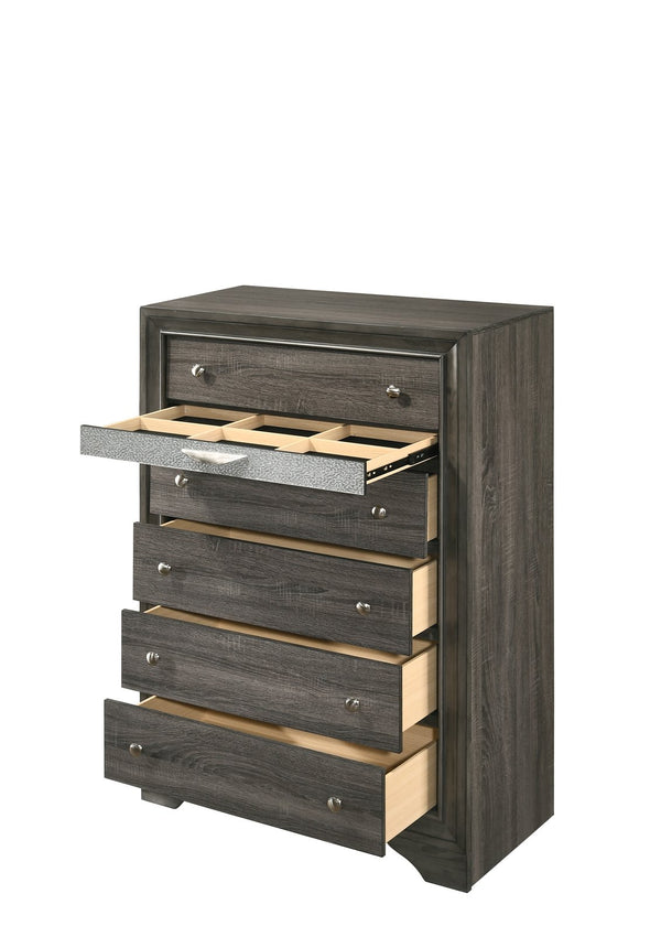 English Elm Naima Gray Finish Chest with 5 Drawers & Felt Jewelry Organizer, Silver Knobs, Smooth-Glide Runners B2726P261249