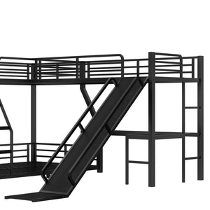 English Elm L-Shaped Triple Bunk Bed With Slide, Usb Ports, And Space-Saving Design For Kids & Teens, Black W1580S00277