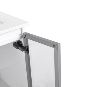 English Elm 24" Floating Bathroom Vanity Glossy White Plywood Cabinet Ceramic Sink Soft Close W999S00523
