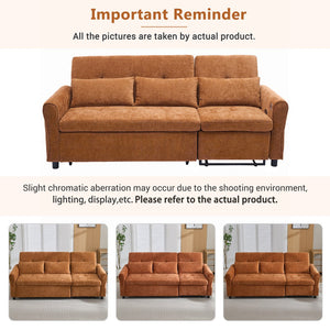English Elm 2-in-1 Sofa Pull-Out Sleeper with Reversible Recliner, USB Ports, Tufted Curved Arms, 82" Comfort Orange N719S002010G