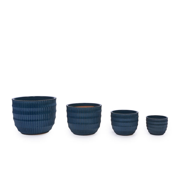 English Elm 4 Pieces Ceramic Flowerpot Set with Hand-Glazed Finish, Precision Molded Planters for Patio Decor Antique Blue W3273P321572