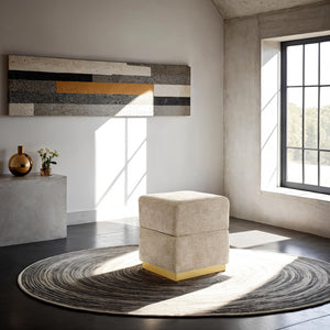 English Elm Contemporary Plush Pleated Round Ottoman Stool with Gold Trim Base, Velvet-Like Accent Seat for Living Room Silver grey 16 L x 16 W x 20 H B2741P388384