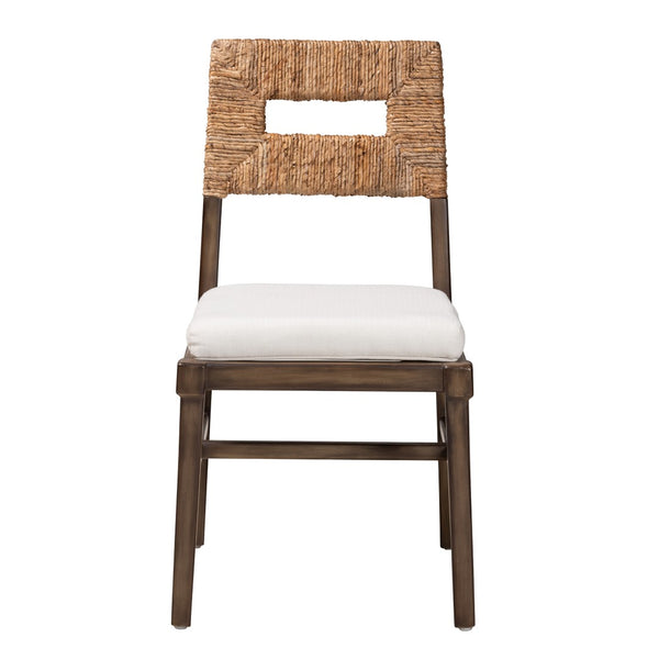 English Elm Bohemian Handwoven Kubu Rattan Mahogany Wood Dining Chair Organic Eclectic Style B2750P467643