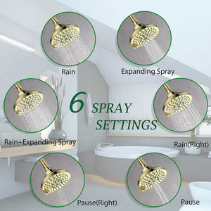 English Elm 6 High-Pressure Shower Head 5" Rain Fixed Ceiling-Mount with 6 Spray Modes, Anti-Clog Nozzles, Easy Install, Low-Flow Performance Gold T3177P277455