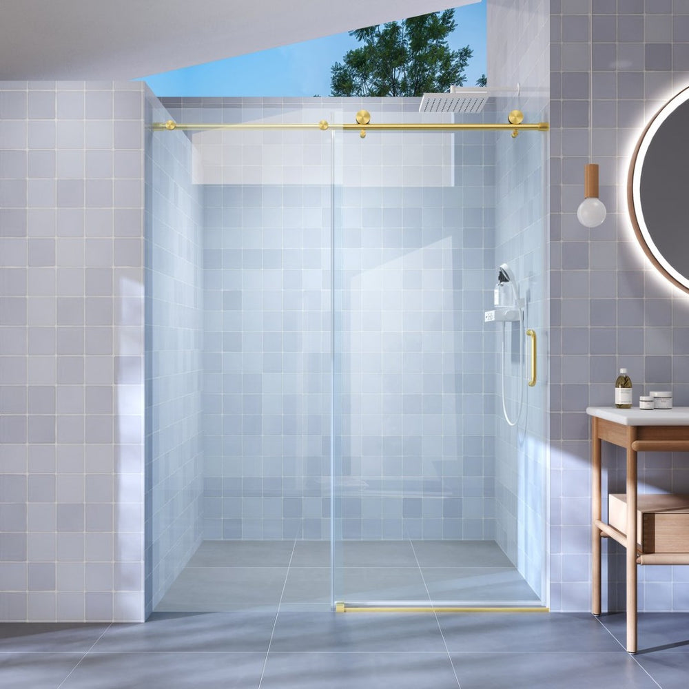 English Elm 56" Frameless Sliding Shower Door Tempered Glass Walk-in Enclosure Brushed Gold W1920P400620