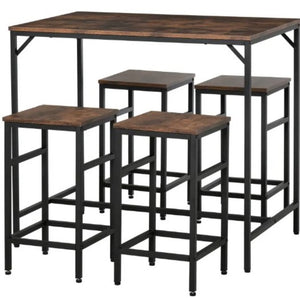 English Elm 5-piece Industrial Bar Set with Rustic Tabletop and Steel Frame for Space Saving Kitchens T3971P429595