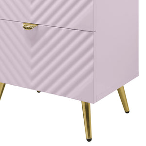 English Elm Pink High Gloss Wave 2-Drawer Nightstand with Reflective Finish, Metal Legs, Modern Luxe Accent Piece B062P209010