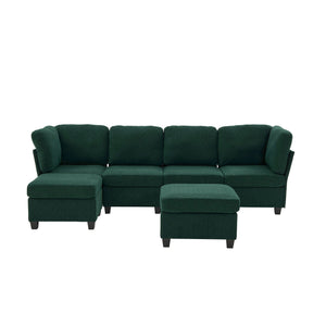 English Elm UNITED Modular 6-Seat Sectional Sofa with Removable Ottoman, Storage Compartments, Convertible Comfort Emerald W1568S00244