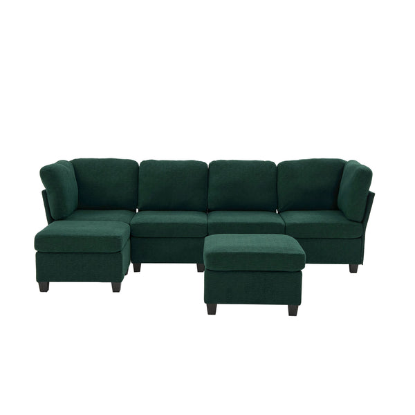 English Elm UNITED Modular 6-Seat Sectional Sofa with Removable Ottoman, Storage Compartments, Convertible Comfort Emerald W1568S00244