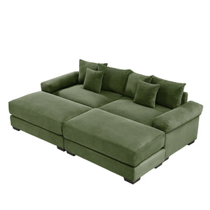 English Elm 92" Oversized Cloud Modular Sectional Couch - Plush Corduroy, Deep Seating, 6 Pillows & Ottoman! W714S01331