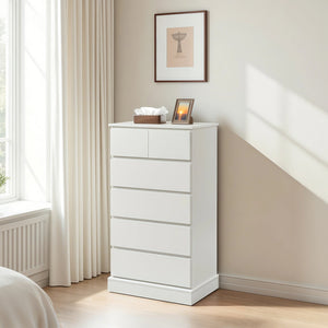 English Elm 6 Drawers Dresser with Hidden Handles, White Tall Chest, Anti-Tip Vertical Storage Cabinet for Home W3204P380678