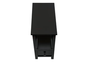 English Elm Accent 2-Tier Narrow End Table with Drawer and Shelf, Transitional Veneer Top, Solid Wood Legs for Compact Spaces Black 27 L x 15 W x 8 H B2710P219470