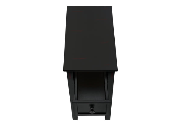 English Elm Accent 2-Tier Narrow End Table with Drawer and Shelf, Transitional Veneer Top, Solid Wood Legs for Compact Spaces Black 27 L x 15 W x 8 H B2710P219470
