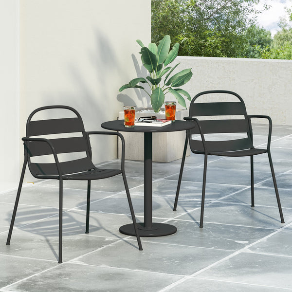 English Elm Christopher Knight Home® - TERRA Nova Bistro Set Matte Black Iron Outdoor Patio Table & 2 Chairs — Modern Minimalist Durable Finish 69971.00BLK