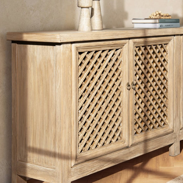 English Elm Arden Reclaimed Pine Sideboard with Lattice Doors Wide Dining Room Storage Buffet B2719P474440