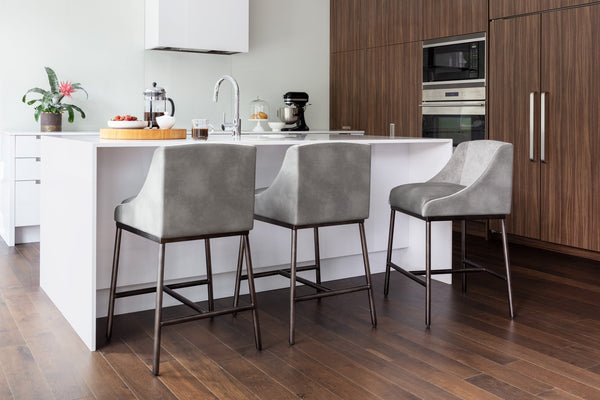 Sunpan Dalary Counter Stool - Stylish Bravo Metal Faux Leather & Polo Club Stone Fabric for Any Space