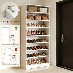 English Elm 9 Tier Freestanding Shoe Rack Tall Mdf Storage Organizer for Entryway Hallway White W3204P454074
