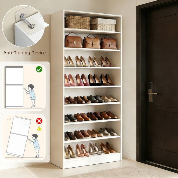 English Elm 9 Tier Freestanding Shoe Rack Tall Mdf Storage Organizer for Entryway Hallway White W3204P454074