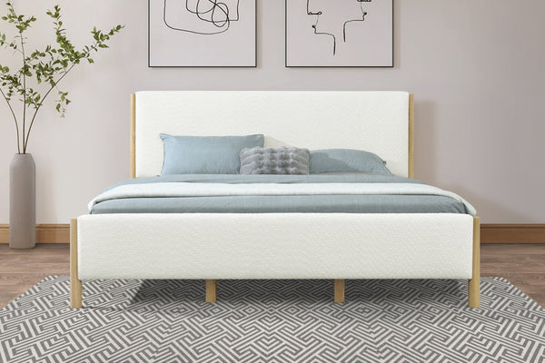 English Elm Christopher Knight Home® - Modern White Boucle Upholstered Bed With Eco-Friendly Rubberwood Legs - King Size, Stylish Comfort N769P266448W