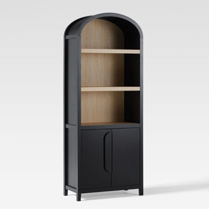 Chantelle Modern Arched Bookcase with Statement Wood Cabinet Pulls Black WECHA41OS2BL0 Walker Edison