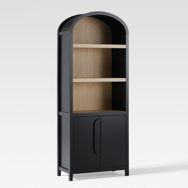 Chantelle Modern Arched Bookcase with Statement Wood Cabinet Pulls Black WECHA41OS2BL0 Walker Edison