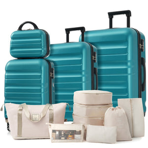English Elm Hardshell Abs Four Piece Luggage Set with Spinner Wheels Tsa Lock Packing Cubes Blue N730P262653D