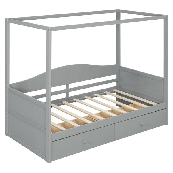 English Elm Twin Canopy Daybed with Pull Out Trundle Pinewood Frame for Kids or Guest Rooms N708P373435E