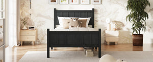 English Elm Twin Platform Bed Vertical Slat Headboard Farmhouse Shaker Wood Grain Finish Bedroom Black N733P422478E