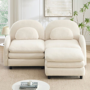 English Elm Teddy Fleece Modular Loveseat with Ottoman Curved Sculptural Sofa for Living Room Beige White W5656S00075