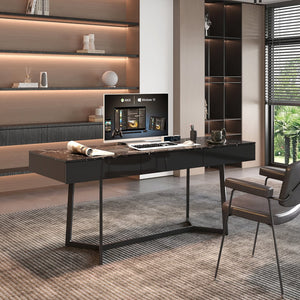 English Elm Modern Black 70.87" Computer Desk with Y-Shape Metal Legs, Spacious 70.9" Desktop for Home Office W331P286651