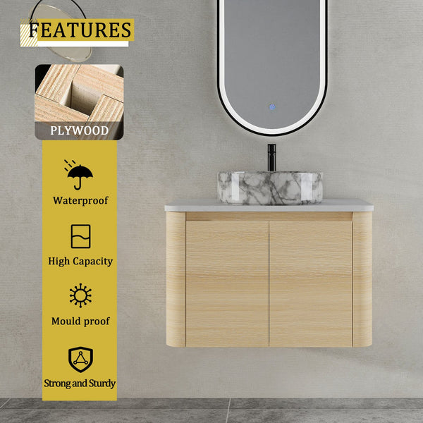 English Elm 30'' Wall-Mounted Bathroom Vanity With Ceramic Art Sink & Soft-Close Doors For Modern Spaces W999S00465