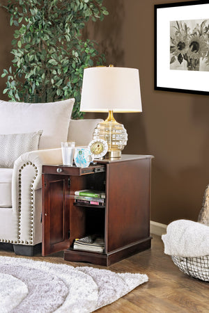 English Elm Modern USB Nightstand with Pull-Out Cup Holder, Hidden Cabinet Storage & Built-In Power Docking Station Cherry 28 L x 16 W x 28 H B011P191196