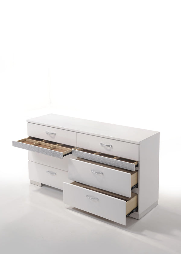 English Elm Naima Glam Six-Drawer Dresser with Felt-Lined Jewelry Organizer, Smooth Glides & Sparkle Accents White 66 L x 20 W x 37 H B2726P261856