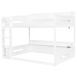 English Elm Queen Over Pine Bunk Bed with Built-in Shelves and Usb Charging Ports White N7090002238K