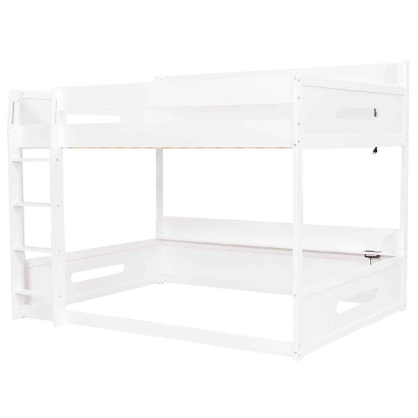 English Elm Queen Over Pine Bunk Bed with Built-in Shelves and Usb Charging Ports White N7090002238K
