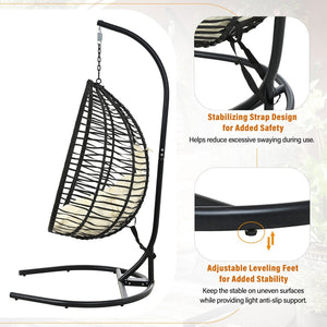 English Elm U_style Wicker Egg Swing Chair with Iron Stand Foldable Hanging Seat for Porch Balcony N711P389502A