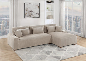 English Elm Modern Plush Corduroy 2pc Sectional Sofa with Chaise, Sleek Low-Profile Legs and 5 Accent Pillows Camel 68 L x 41 W x 21 H B011S01281