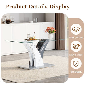 English Elm Table And Chair Set – Modern Glass Top Dining Table With 6 White Pu Chairs For Stylish Comfort W1151S03811-GIGA