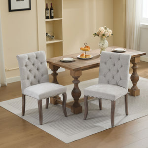 English Elm Upholstered Chenille Tufted Dining Chairs Set of 2 with Curved Wood Legs Club Style Beige W1143P457780